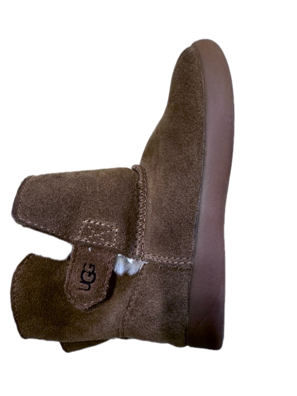 UGG Kids Chocolate Brown Sheepskin Boots with White Plush Lining - Picture 2 of 6
